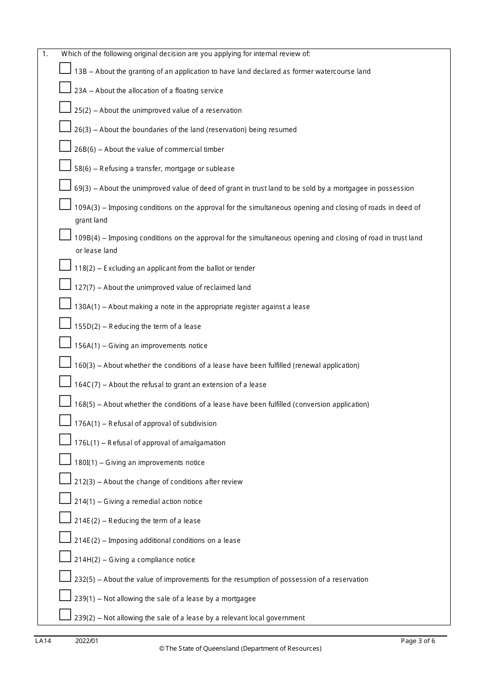 Form LA14 Part B Internal Review of Original Decision Application - Queensland, Australia, Page 3