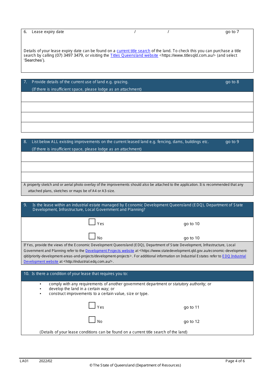 Form LA01 Part B Conversion of a Lease Application - Queensland, Australia, Page 4