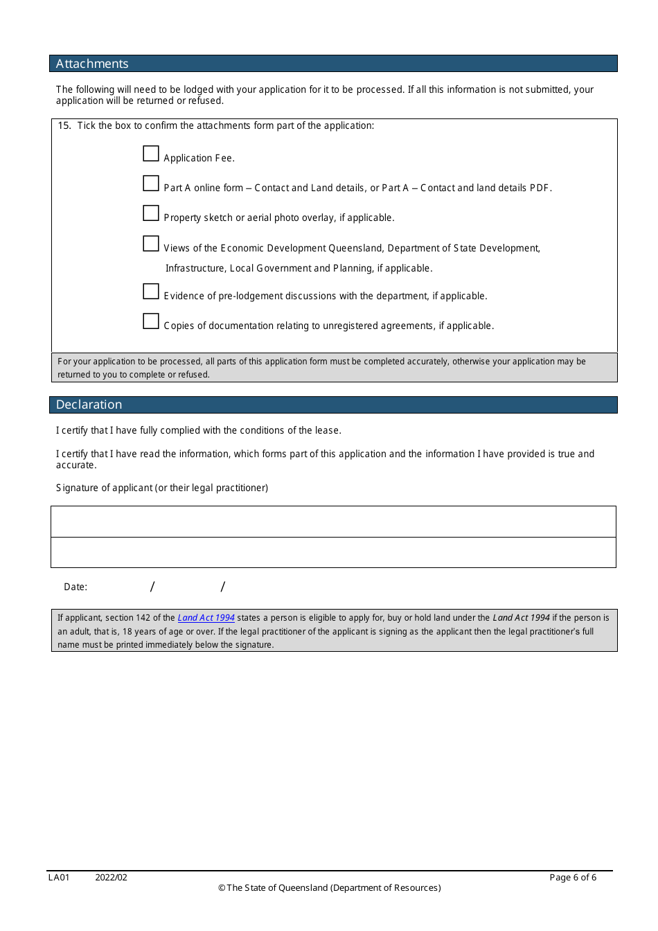 Form LA01 Part B Conversion of a Lease Application - Queensland, Australia, Page 6
