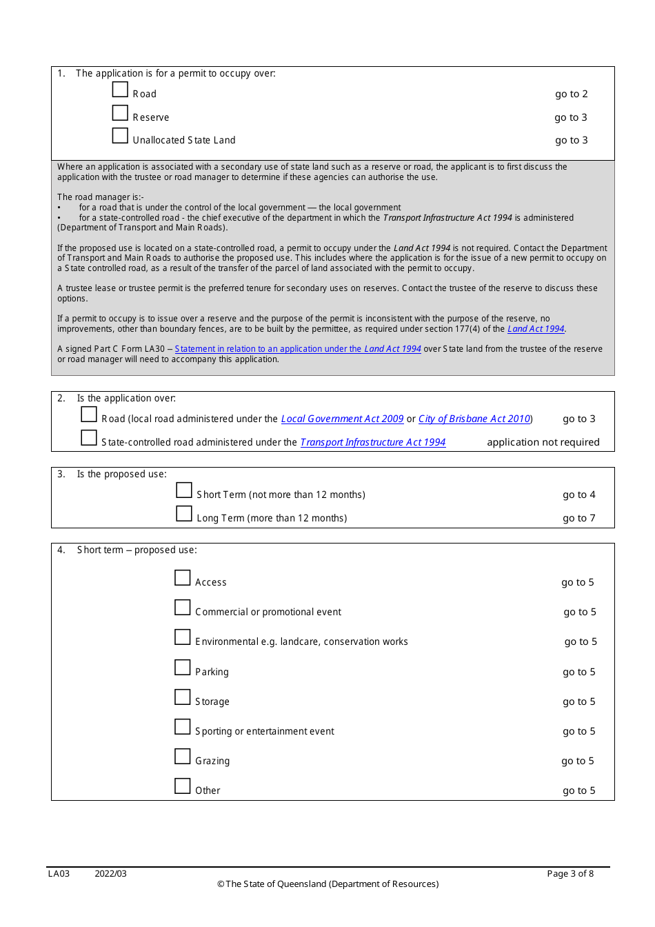 Form LA03 Part B Permit to Occupy Application - Queensland, Australia, Page 3