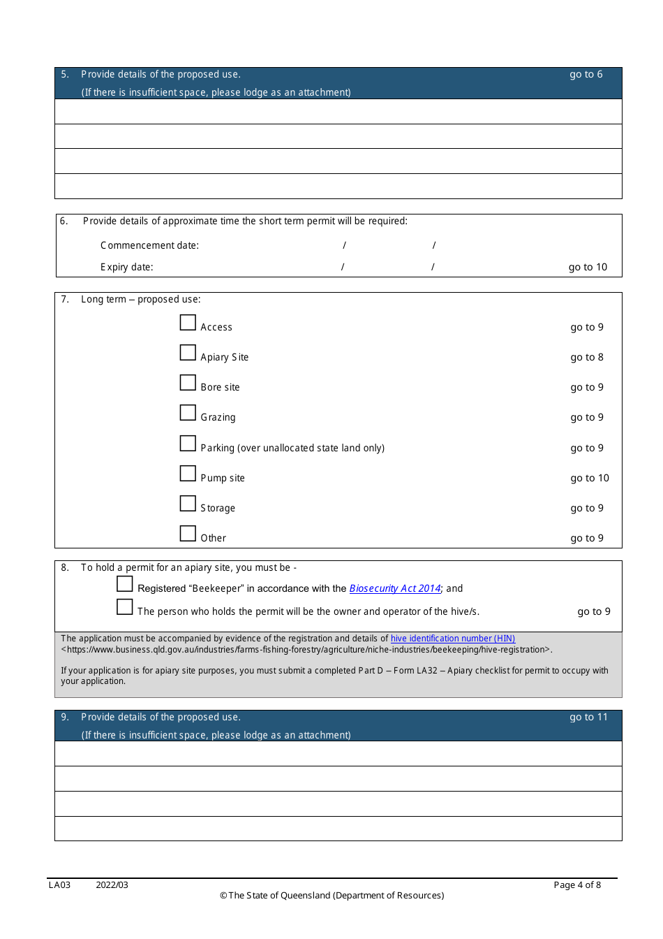 Form LA03 Part B Permit to Occupy Application - Queensland, Australia, Page 4