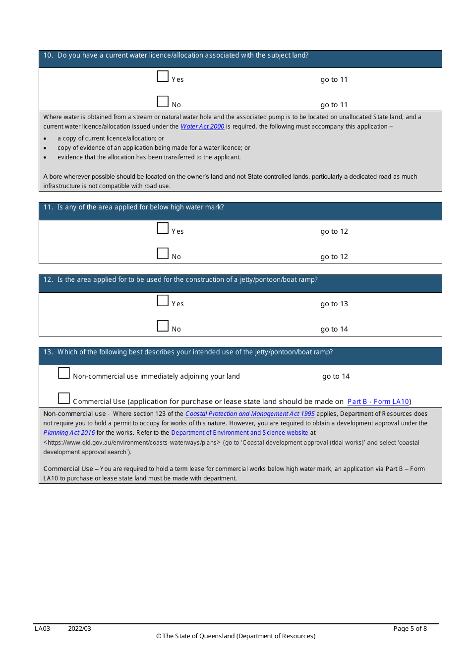 Form LA03 Part B Permit to Occupy Application - Queensland, Australia, Page 5