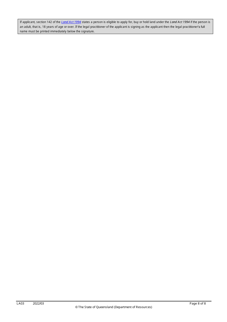 Form LA03 Part B Permit to Occupy Application - Queensland, Australia, Page 8