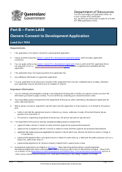 Form LA08 Part B Owners Consent to Development Application - Queensland, Australia