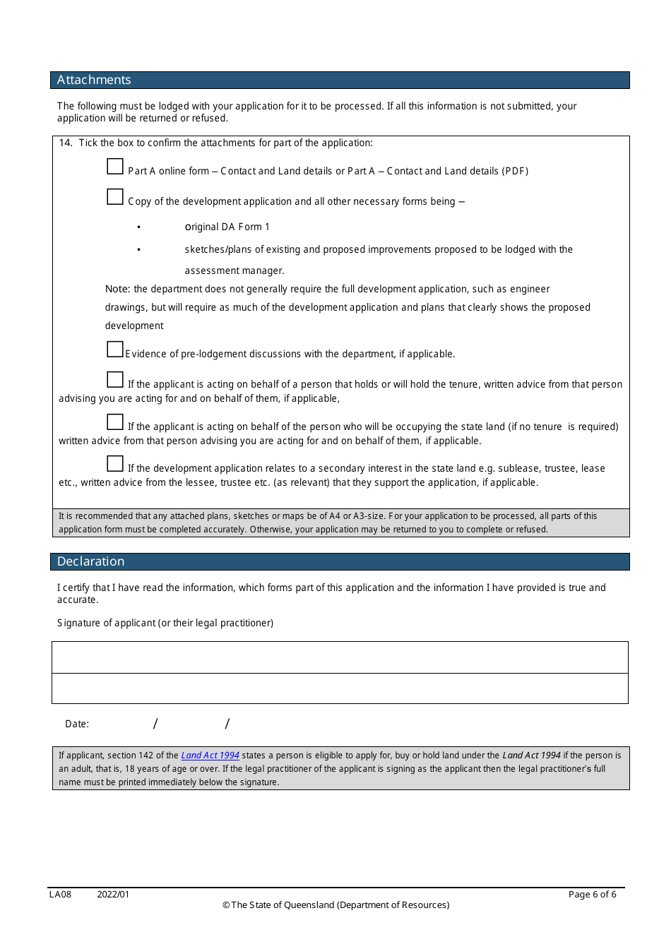 Form LA08 Part B Owners Consent to Development Application - Queensland, Australia, Page 6