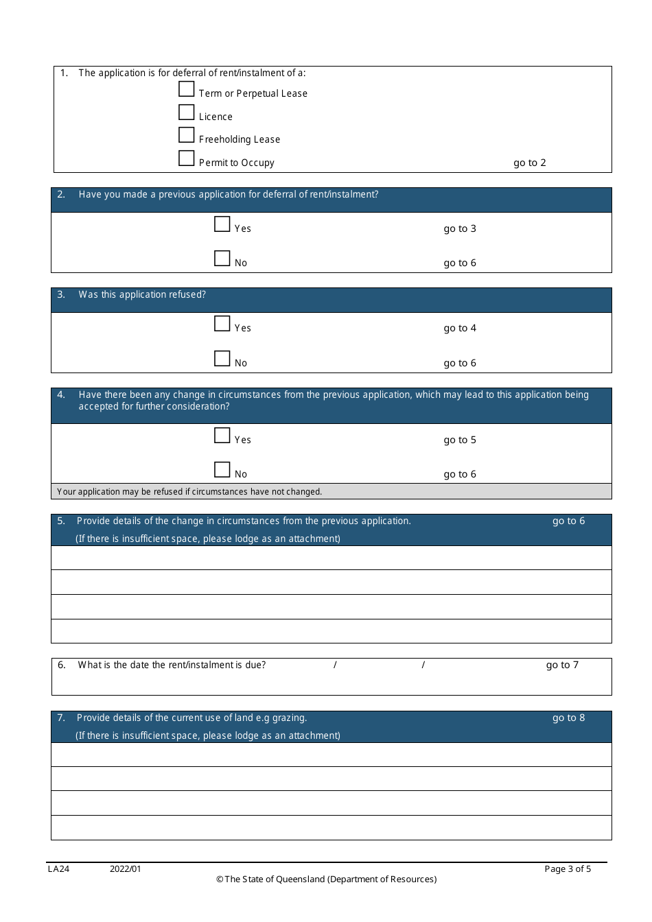 Form LA24 Part B Deferral of Rent or Instalment Application - Queensland, Australia, Page 3