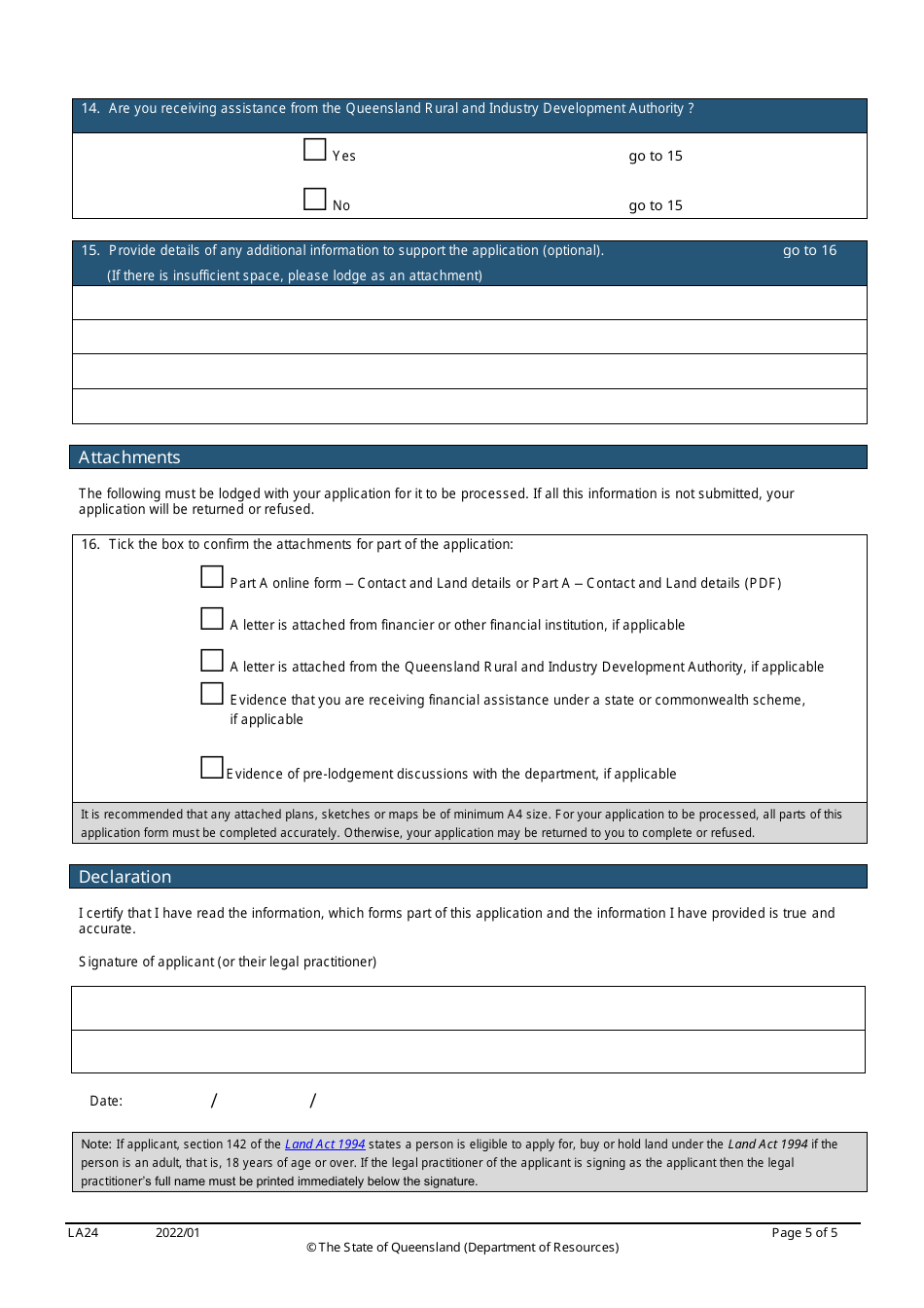 Form LA24 Part B Deferral of Rent or Instalment Application - Queensland, Australia, Page 5