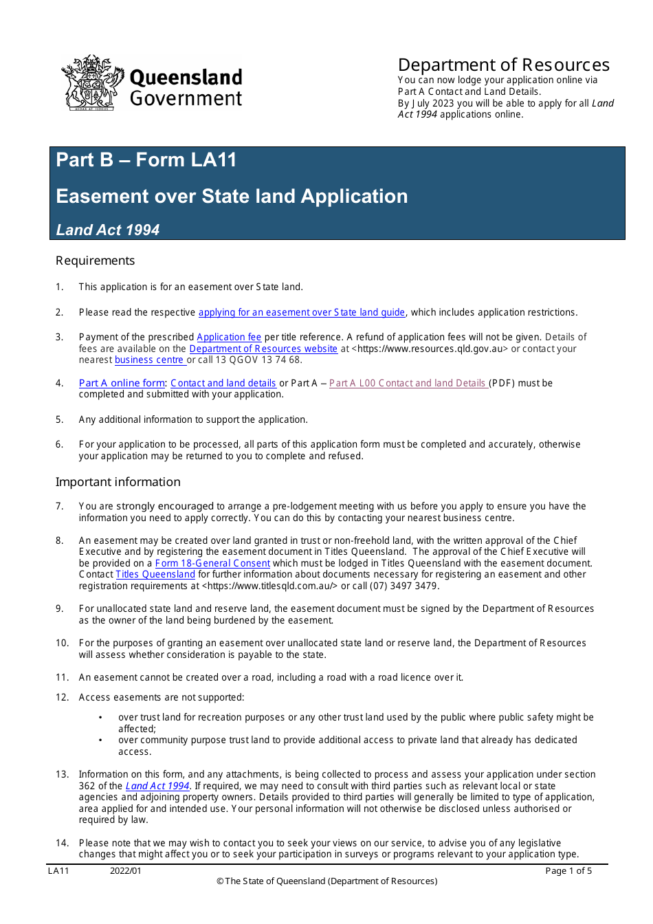 Form LA11 Part B Download Printable PDF Or Fill Online Easement Over ...