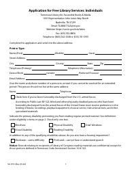 Document preview: Form SS-3191 Application for Free Library Services: Individuals - Tennessee
