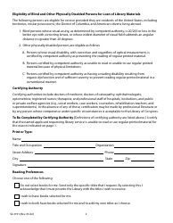 Form SS-3191 Application for Free Library Services: Individuals - Tennessee, Page 2