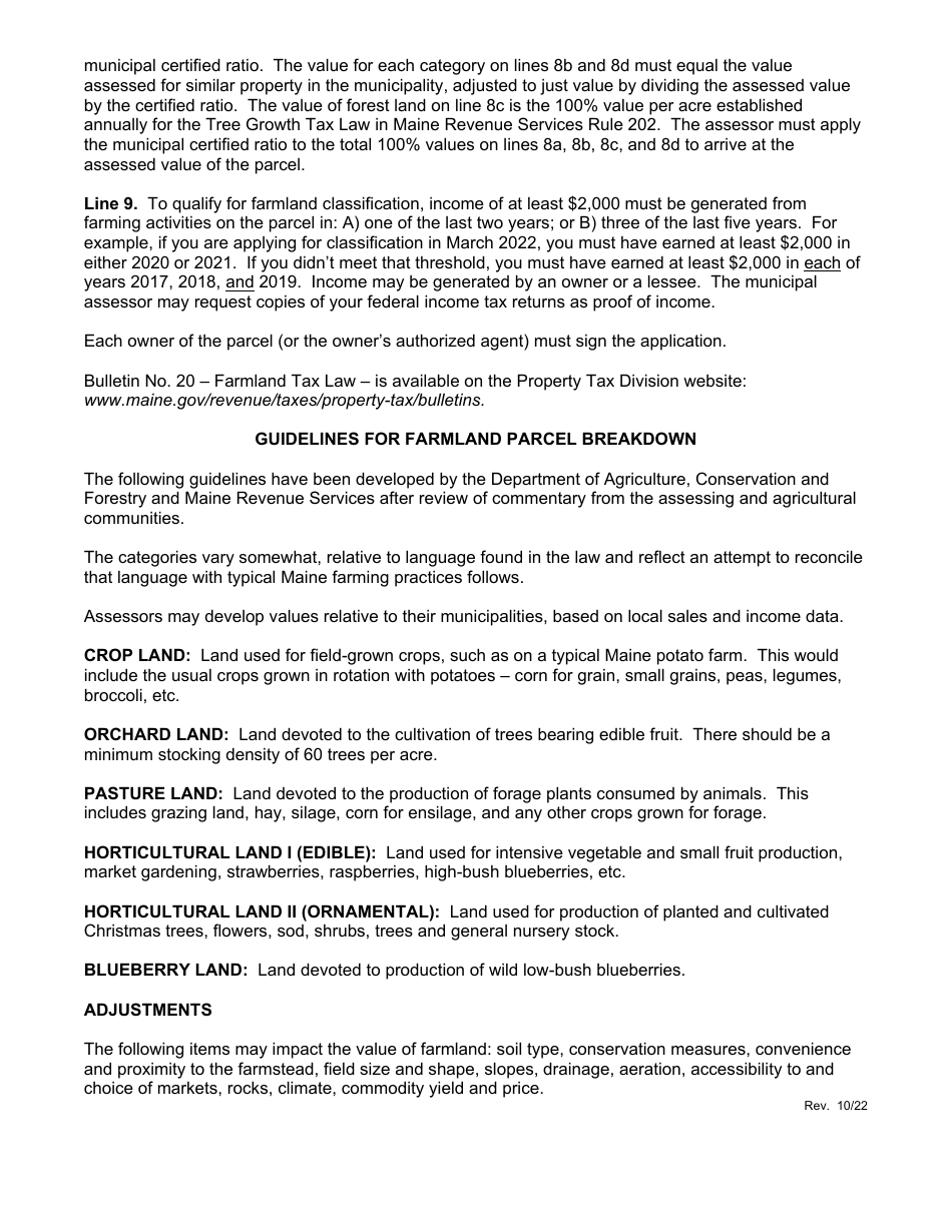 Application for Farmland Program Classification - Maine, Page 4