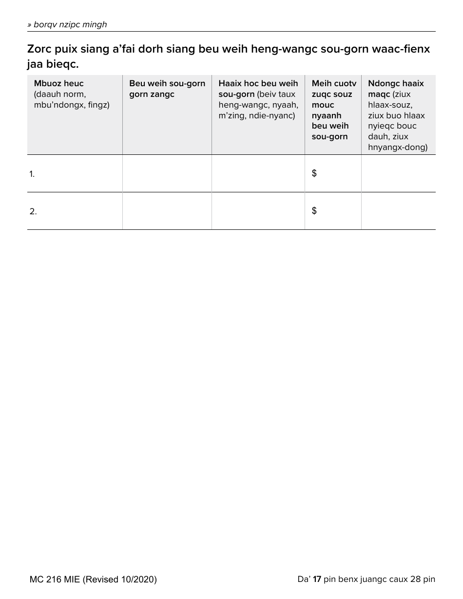Form MC216 Medi-Cal Renewal Form - California (Mien), Page 17