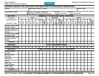 Form DHCS1011 Quarterly Report for Convulsive Treatments and Psychosurgery Administered - California
