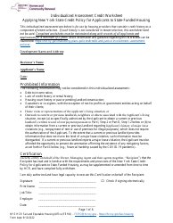Individualized Assessment Credit Worksheet - Applying New York State Credit Policy for Applicants to State-Funded Housing - New York