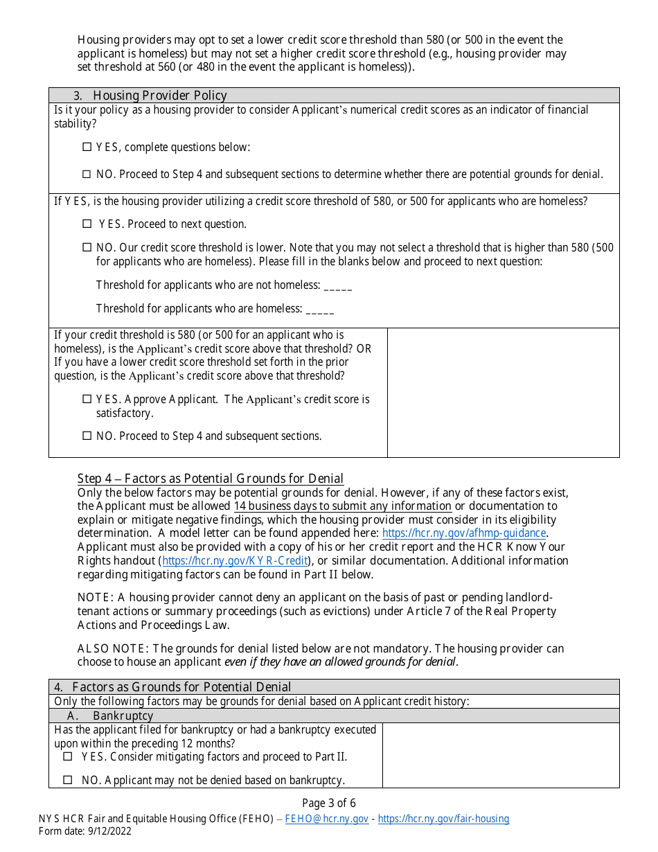 Individualized Assessment Credit Worksheet - Applying New York State Credit Policy for Applicants to State-Funded Housing - New York, Page 3