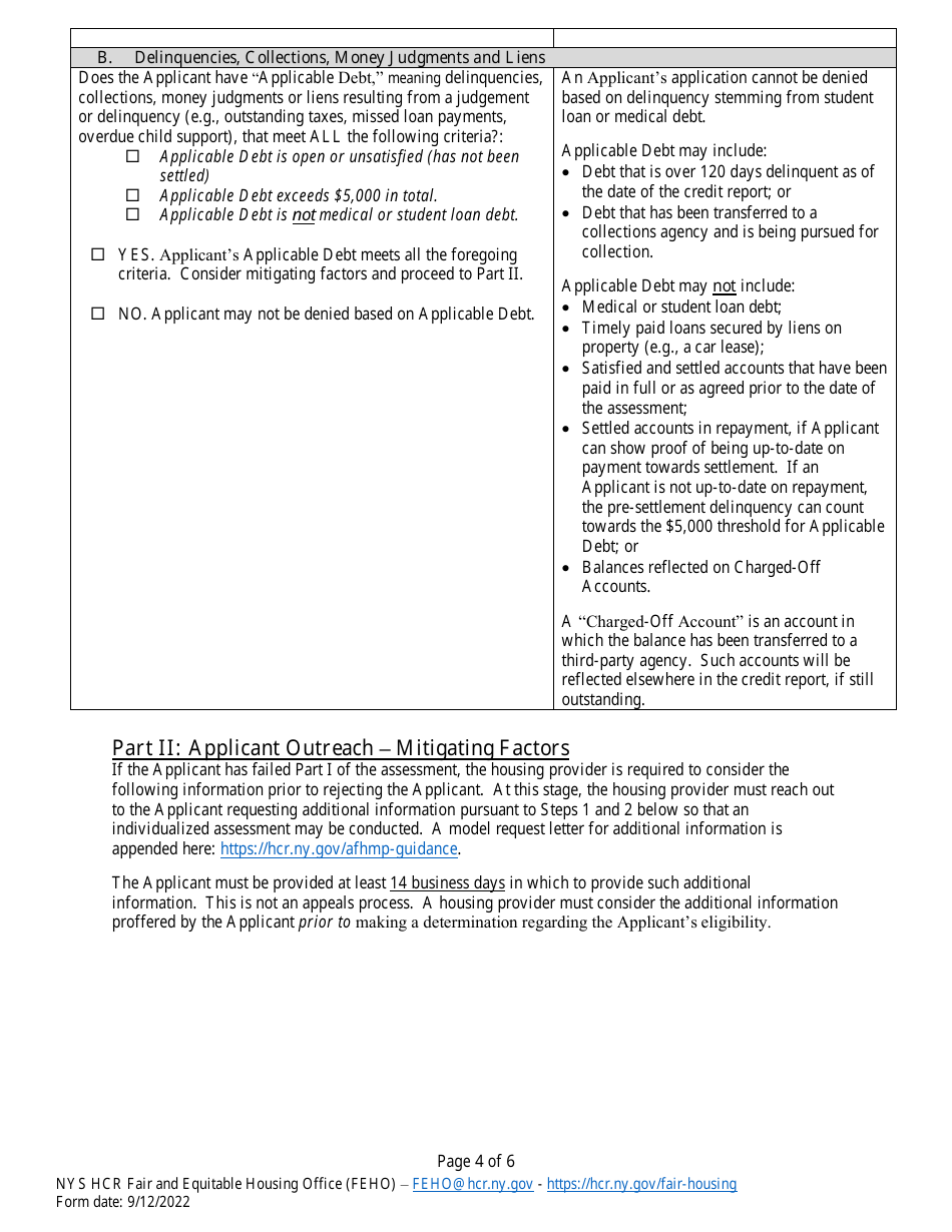 Individualized Assessment Credit Worksheet - Applying New York State Credit Policy for Applicants to State-Funded Housing - New York, Page 4