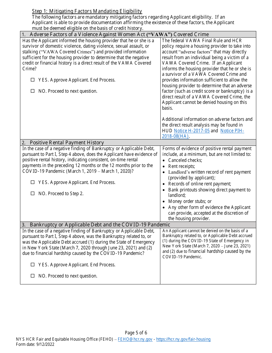 Individualized Assessment Credit Worksheet - Applying New York State Credit Policy for Applicants to State-Funded Housing - New York, Page 5