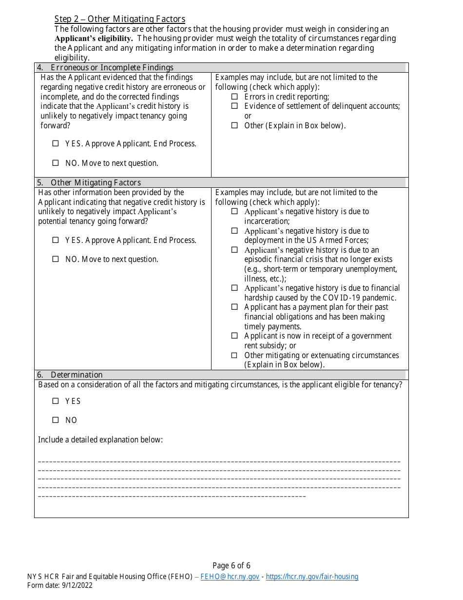 Individualized Assessment Credit Worksheet - Applying New York State Credit Policy for Applicants to State-Funded Housing - New York, Page 6
