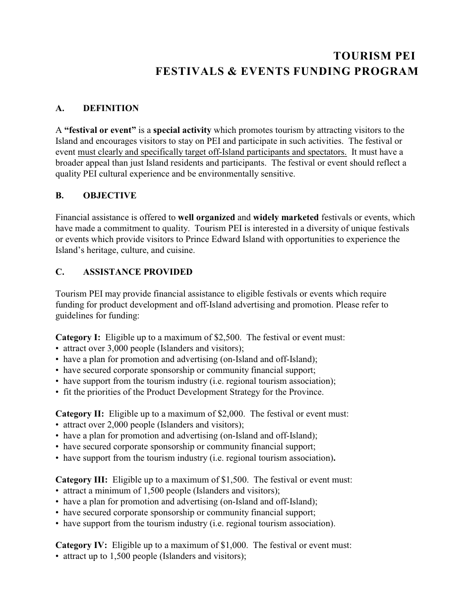 Festivals and Events Funding Application - Prince Edward Island, Canada, Page 1