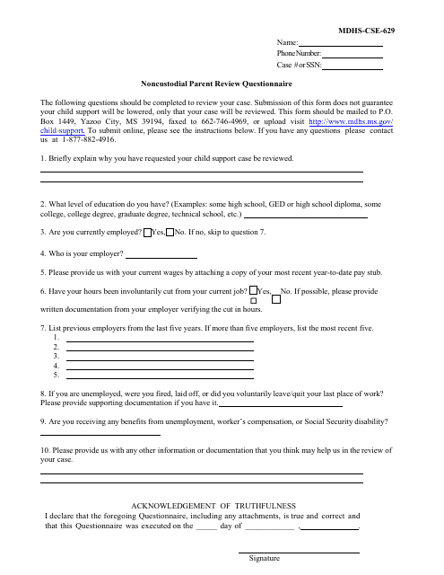 Form MDHS-CSE-629  Printable Pdf