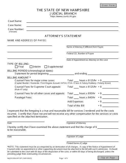 Form NHJB-2036-DFSUP Attorney's Statement - New Hampshire