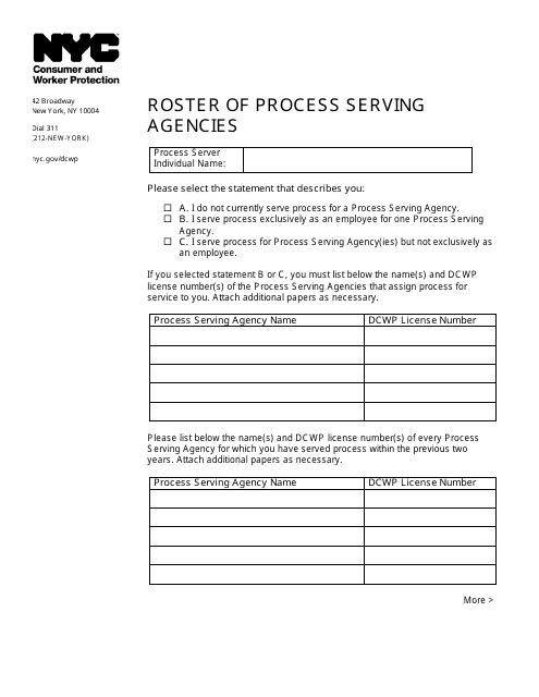 Roster of Process Serving Agencies - New York City