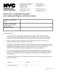 Process Serving Agency Recordkeeping Certification - New York City