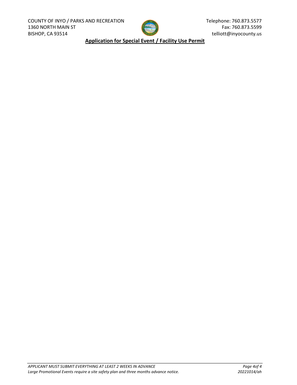 Application for Special Event / Facility Use Permit - Inyo County, California, Page 4