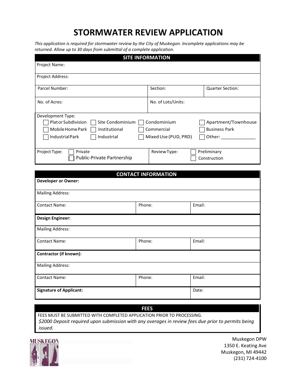 Stormwater Review Application - City of Muskegon, Michigan, Page 1