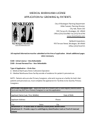 Document preview: Medical Marihuana License Application for Growing by Patients - City of Muskegon, Michigan
