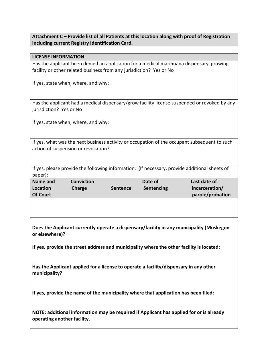 Medical Marihuana License Application for Growing by Patients - City of Muskegon, Michigan, Page 2