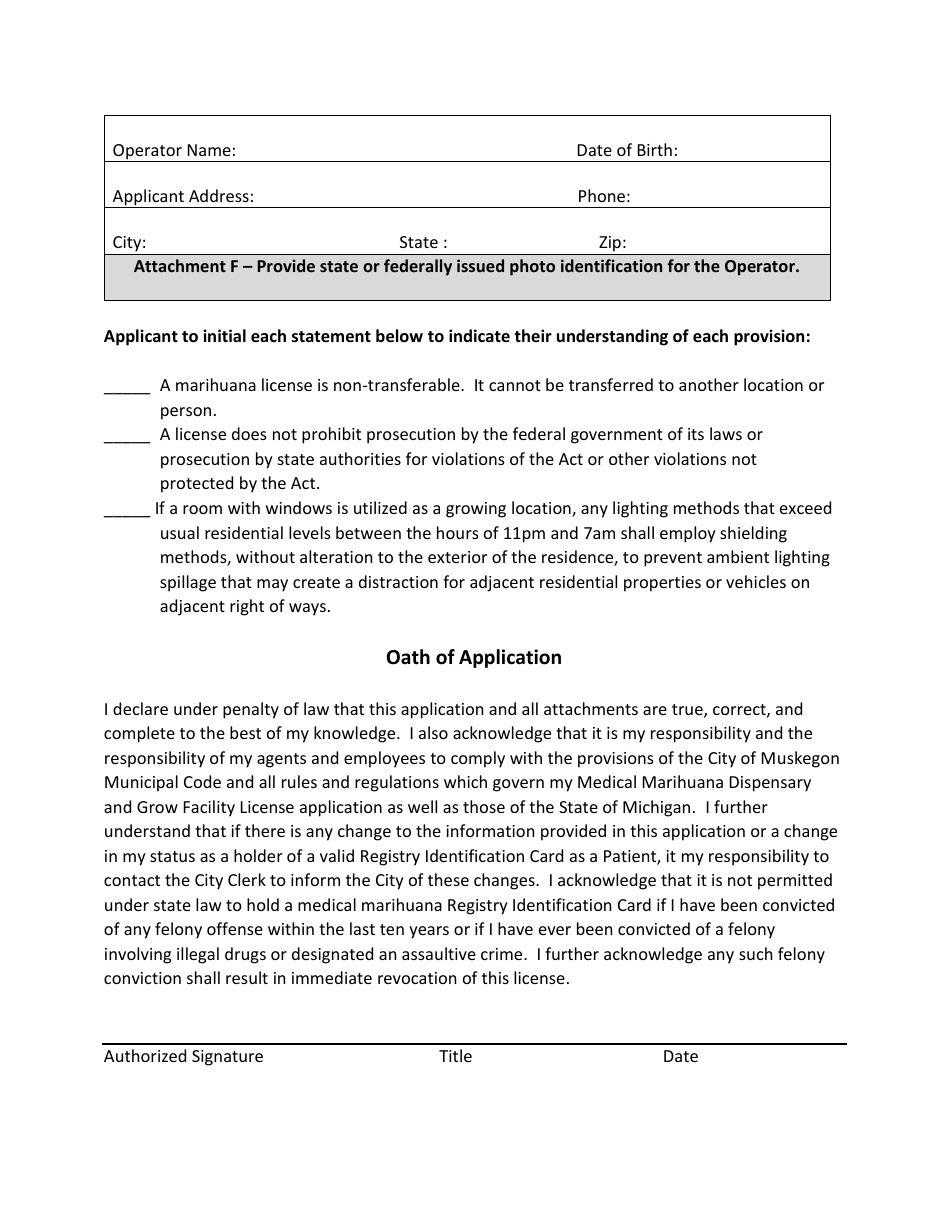 Medical Marihuana License Application for Growing by Patients - City of Muskegon, Michigan, Page 4