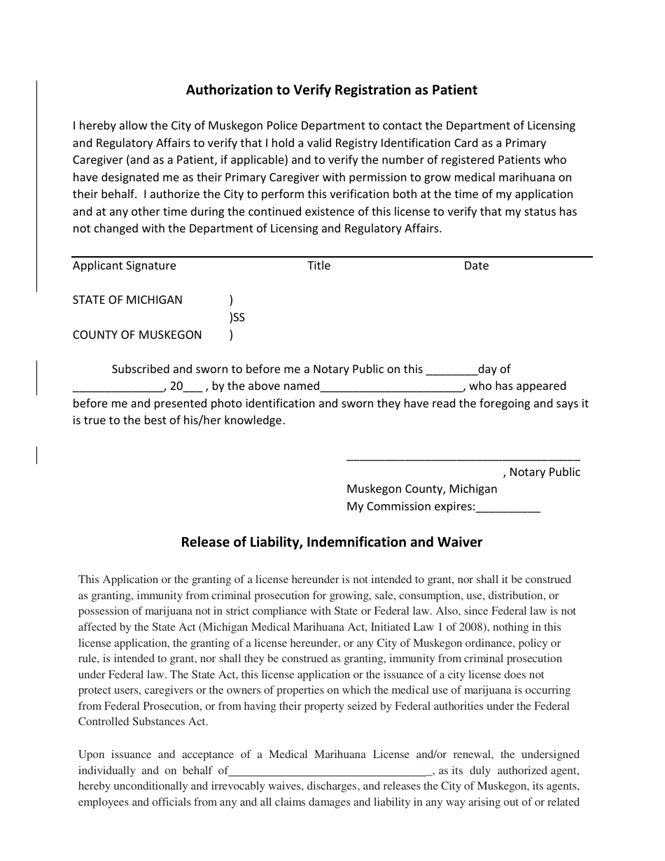 Medical Marihuana License Application for Growing by Patients - City of Muskegon, Michigan, Page 5