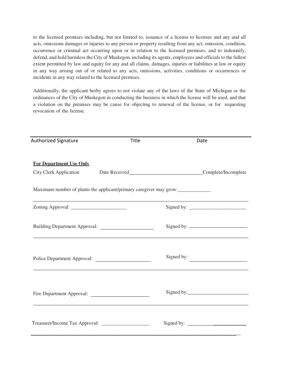 Medical Marihuana License Application for Growing by Patients - City of Muskegon, Michigan, Page 6