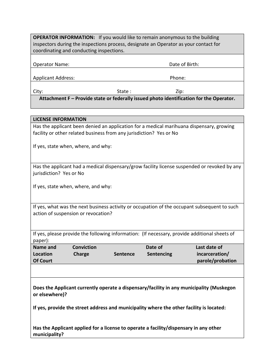 Medical Marihuana License Application for Facilities to Be Used by Primary Caregivers - City of Muskegon, Michigan, Page 4