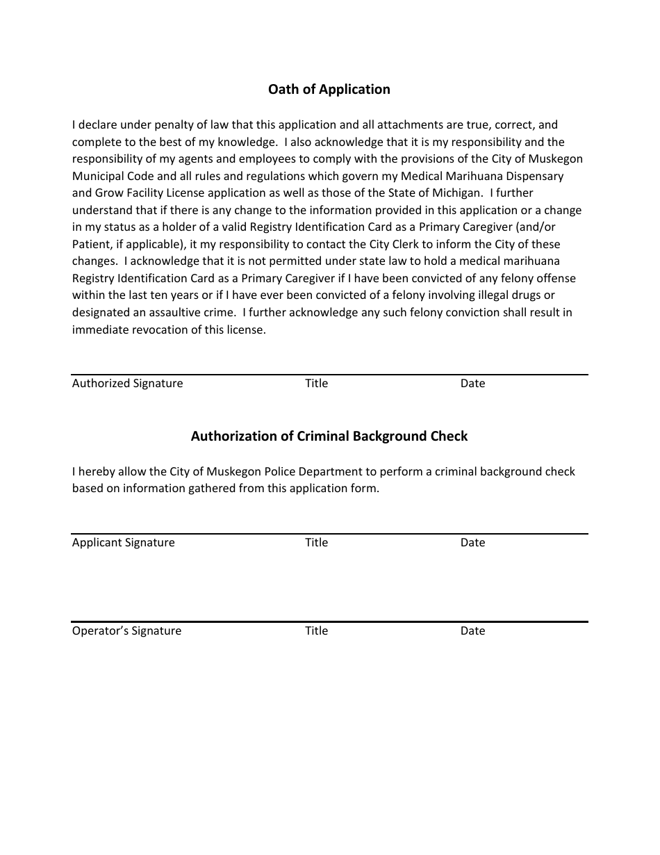 Medical Marihuana License Application for Facilities to Be Used by Primary Caregivers - City of Muskegon, Michigan, Page 7