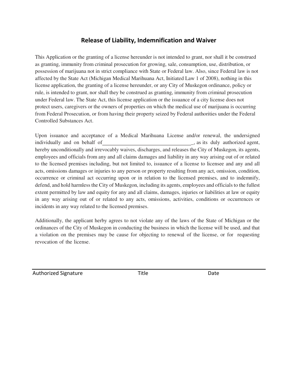 Medical Marihuana License Application for Facilities to Be Used by Primary Caregivers - City of Muskegon, Michigan, Page 9