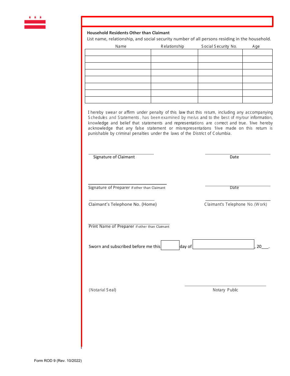 Form ROD9 Lower Income Homeownership Exemption Program Application - Washington, D.C., Page 7