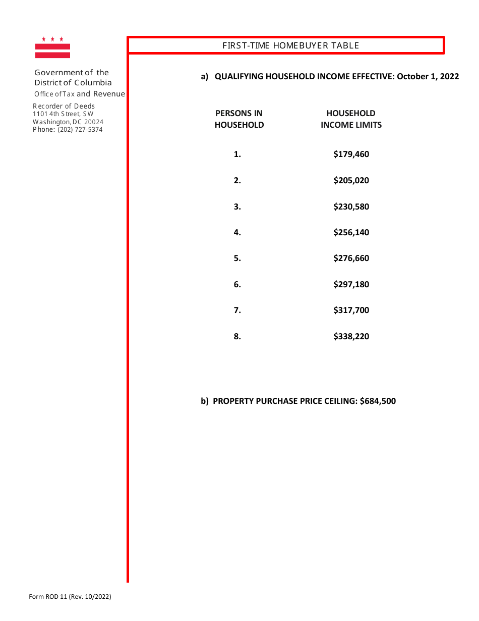 Form ROD11 Reduced Recordation Tax Rate for First-Time Homebuyers - Washington, D.C., Page 4