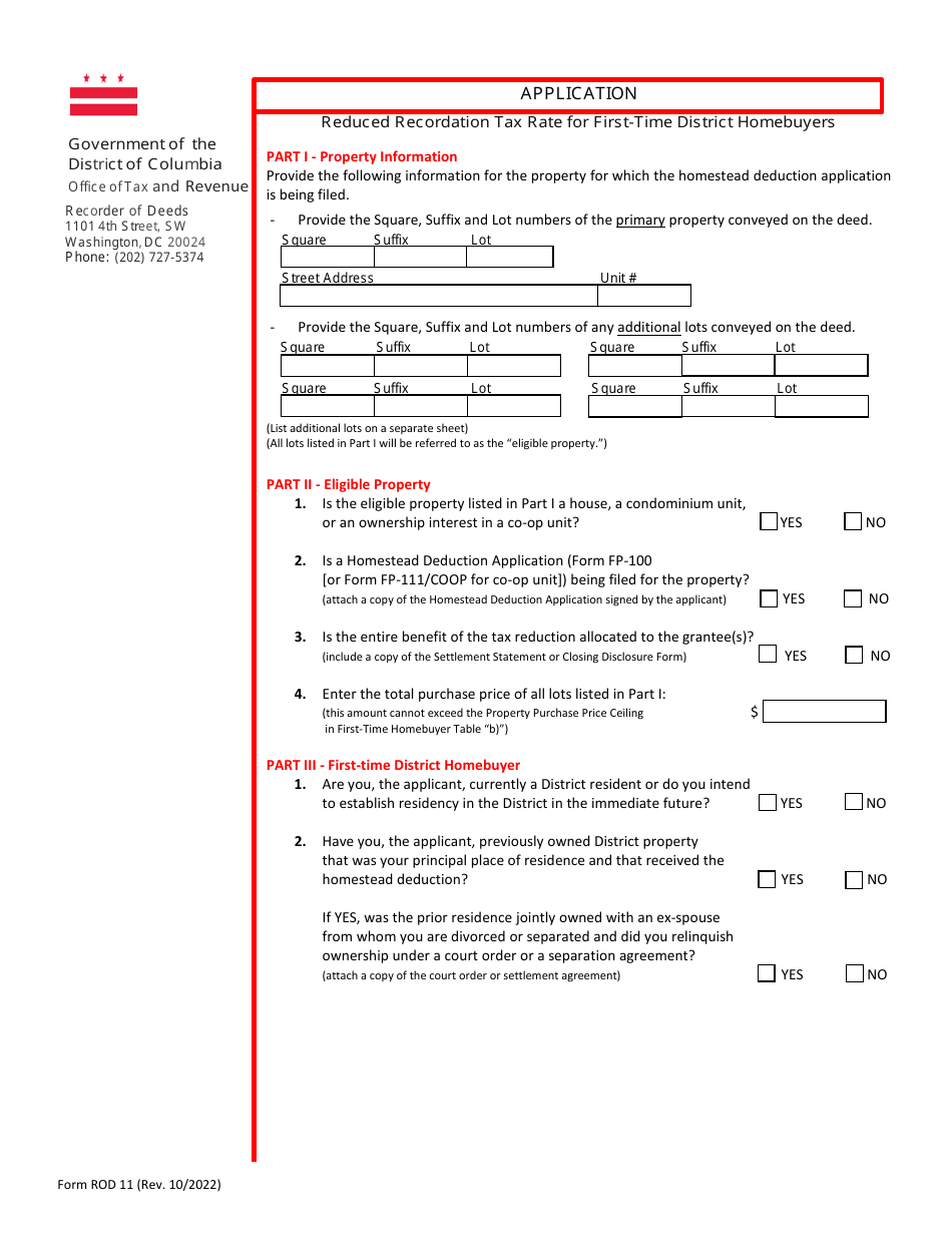 Form ROD11 Reduced Recordation Tax Rate for First-Time Homebuyers - Washington, D.C., Page 5