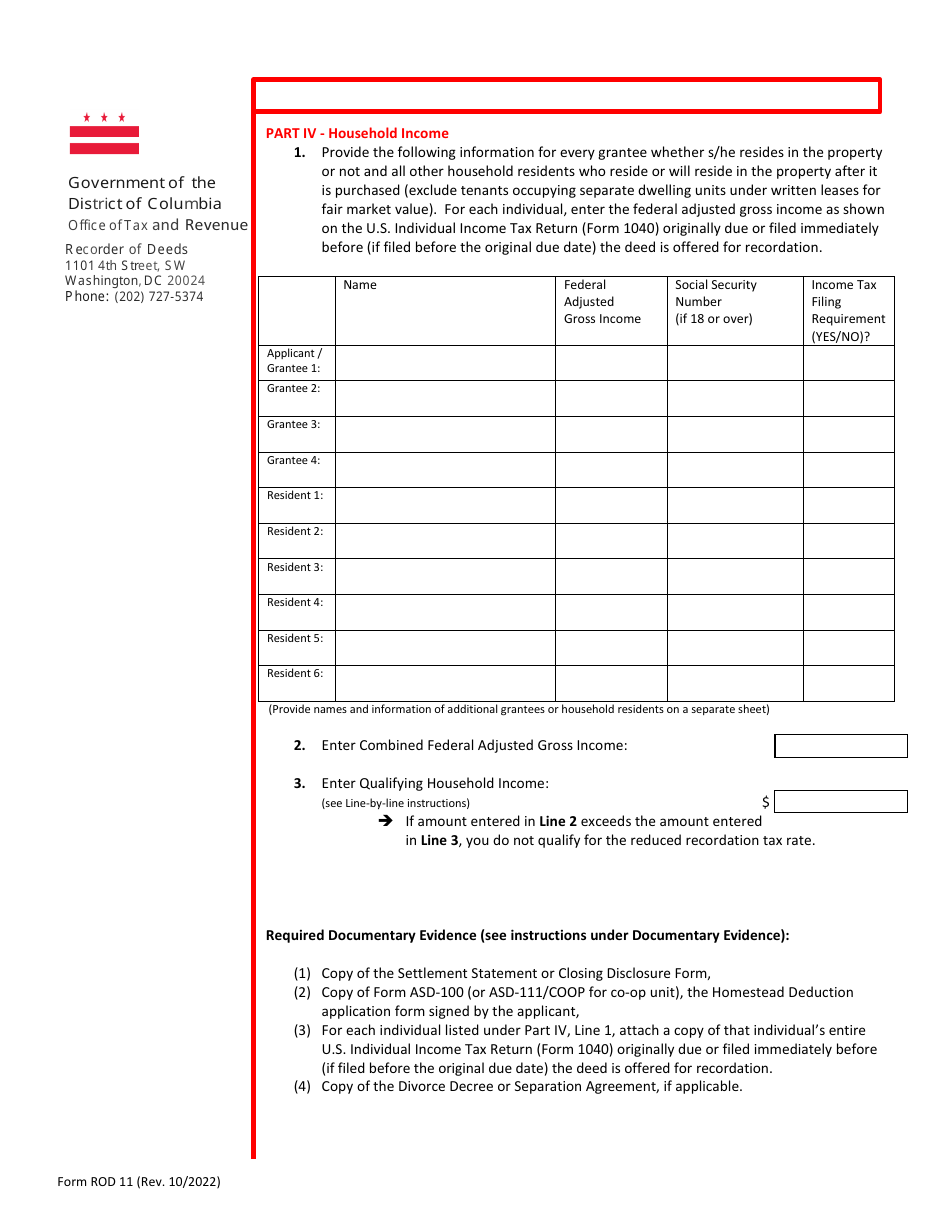 Form ROD11 Reduced Recordation Tax Rate for First-Time Homebuyers - Washington, D.C., Page 6