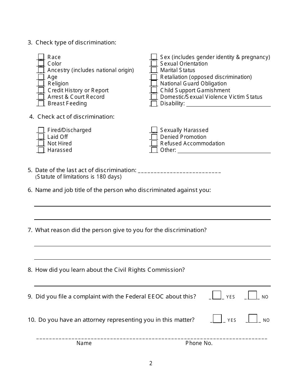 Pre-complaint Questionnaire - Employment - Hawaii, Page 4
