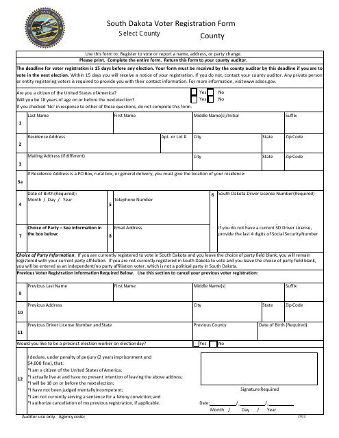 South Dakota Voter Registration Form - South Dakota Download Pdf