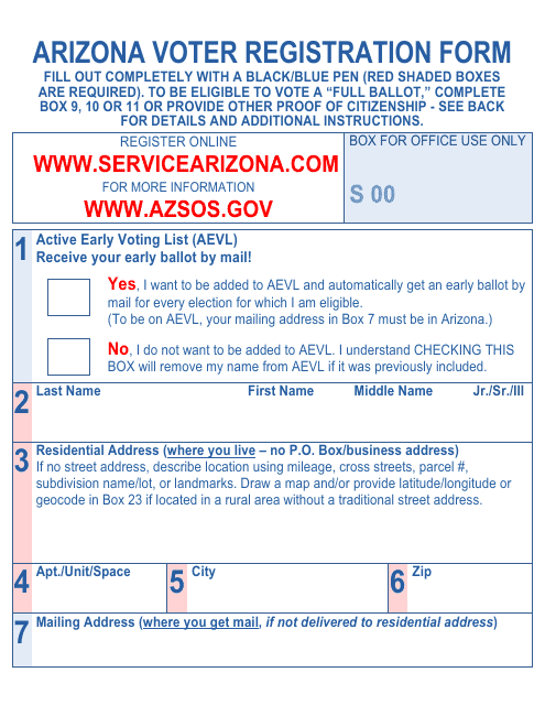 Arizona Voter Registration Form - Large Print - Arizona Download Pdf