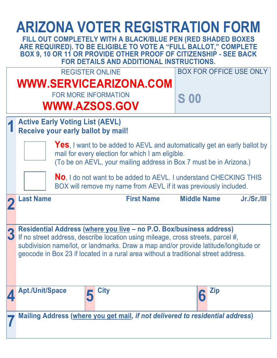 Arizona Voter Registration Form - Large Print - Arizona, Page 1