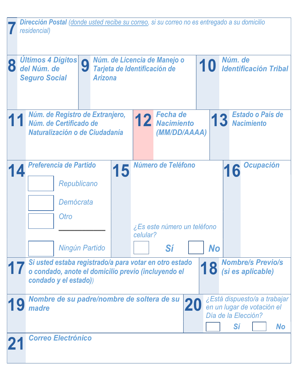 Formulario De Registro Electoral En Arizona - Large Print - Arizona (Spanish), Page 2