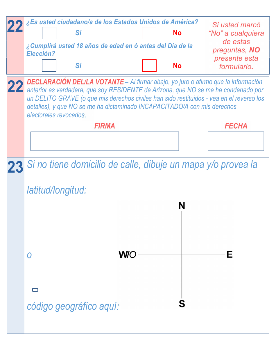 Formulario De Registro Electoral En Arizona - Large Print - Arizona (Spanish), Page 3