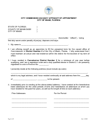 Document preview: City Commission Vacancy Affidavit of Appointment - City of Miami, Florida