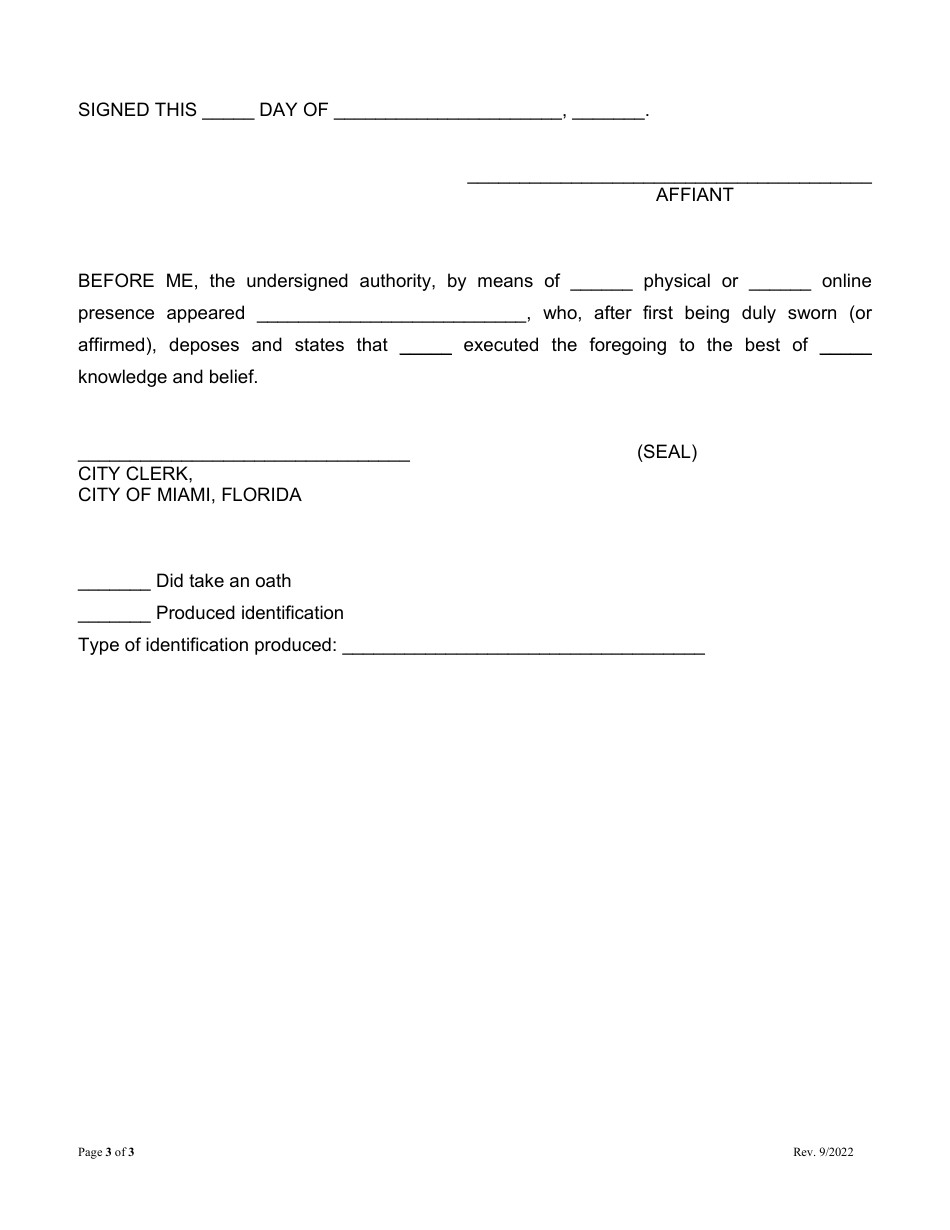 City Commission Vacancy Affidavit of Appointment - City of Miami, Florida, Page 3