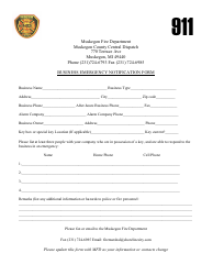 Document preview: Business Emergency Notification Form - City of Muskegon, Michigan